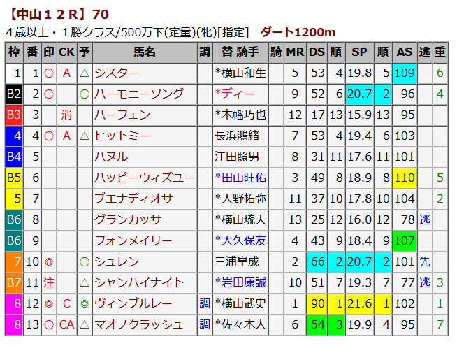 データスコア出馬表SPサンプル